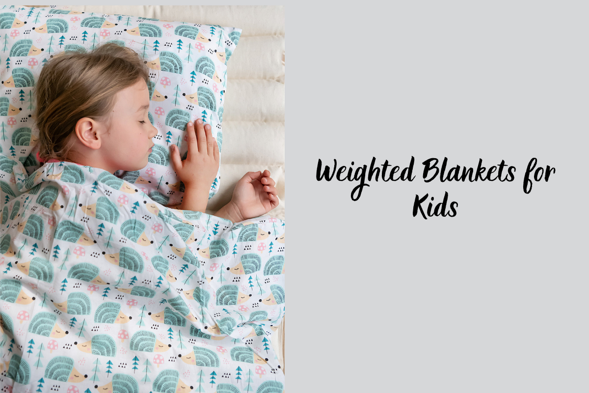banner with a girl sleeping under the hedgehogs cotton weighted blanket for kids