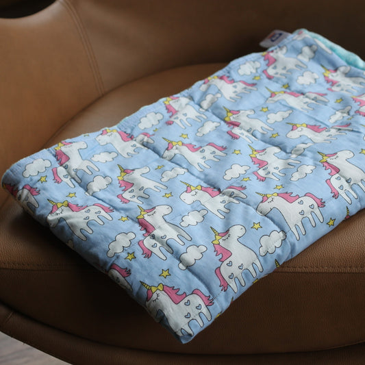 Unicorn Cotton & Blue Minky Weighted Blanket