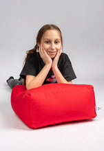 Load image into Gallery viewer, GIRL LEANING UPON RED COTTON SQUARE POUF