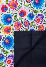Load image into Gallery viewer, folk cotton weighted blanket made with navy blue cotton by sensory owl
