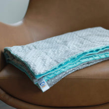 Load image into Gallery viewer, White Dots &amp; Turquoise Minky Blanket | Sensory Owl
