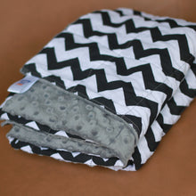 Load image into Gallery viewer, PREMADE ZIG ZAG &amp; DARK GREY MINKY WEIGHTED BLANKET | SENSORY OWL